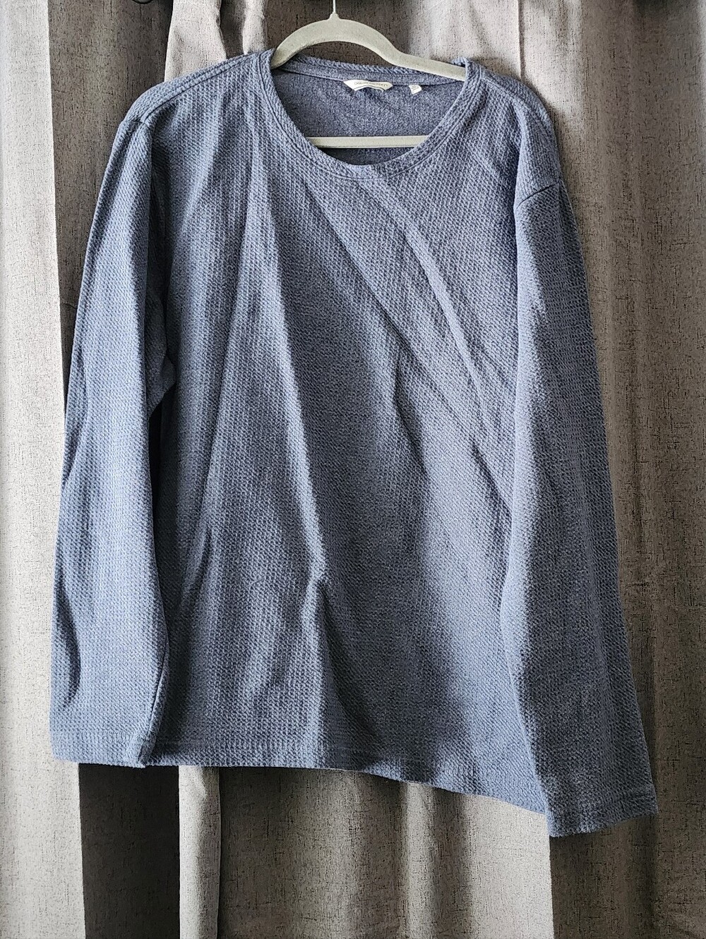 English Laundry XL Textured Blue‑Gray Long Sleeve Modal Blend Top Waffle Knit